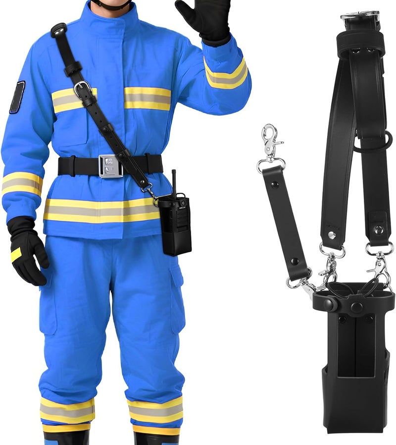 abcGoodefg Leather Firefighter Radio Strap and Holder, Leather Radio Holster Set with Anti-sway Strap, Cord Keepers Compatible with Motorola APX 6000/6000XE/8000/8000XE (Black) - Image 2